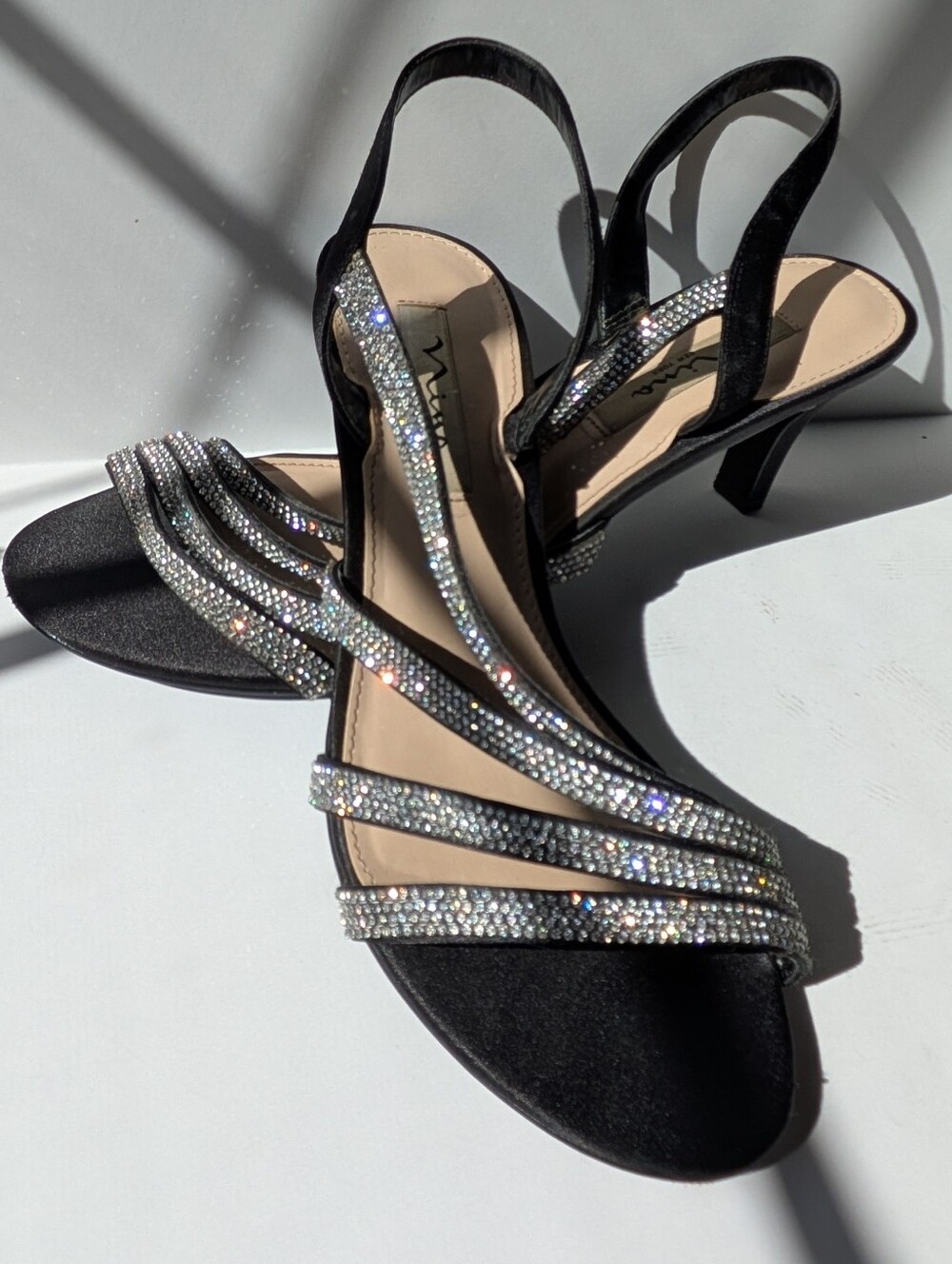 Women's Black Rhinestone Slingback Sandals